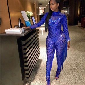Blue Sequin Full-Body Jumpsuit